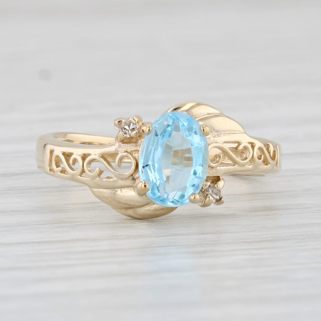 1.02ctw Oval Blue Topaz Diamond Ring 10k Yellow Gold Size 6.25