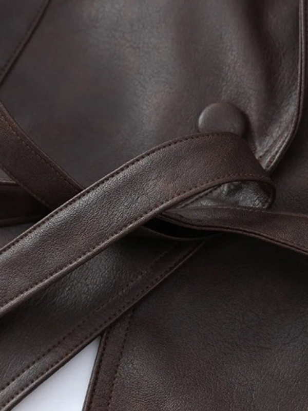 Long Sleeves Loose Split-Joint Tied Waist Lapel Jackets Outerwear