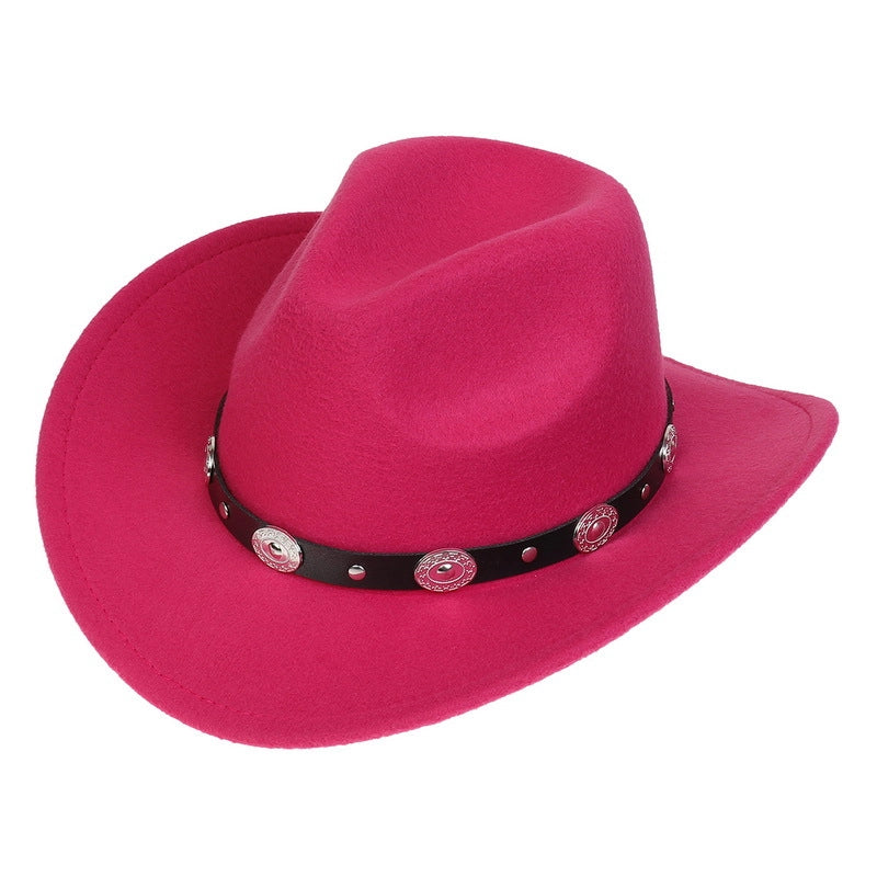 Tibetan Western Denim Top Hat Spring And Autumn New Jazz Hat Big Brim Five-pointed Star Belt Accessories Felt Hat For Men And Women
