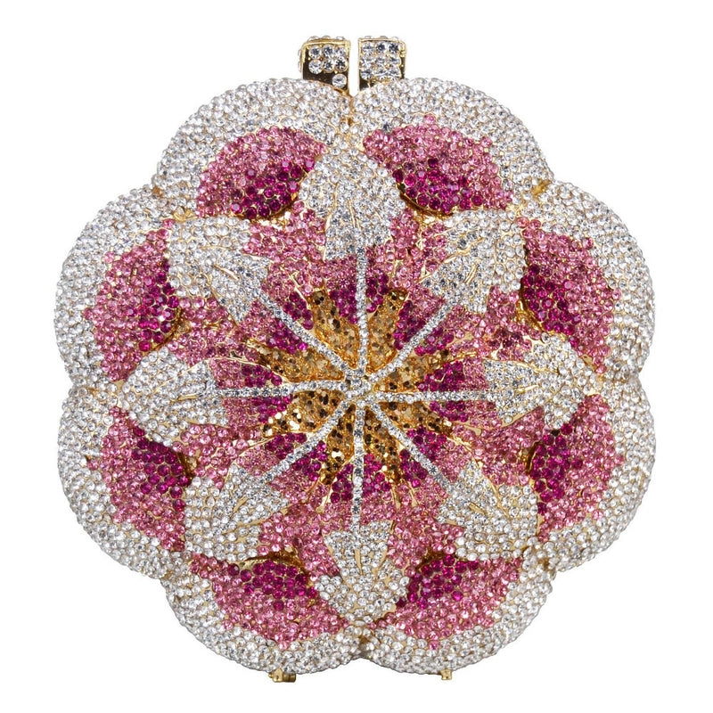 Yellow Green Blue Rhinestone Metal Flower Round Evening Bags