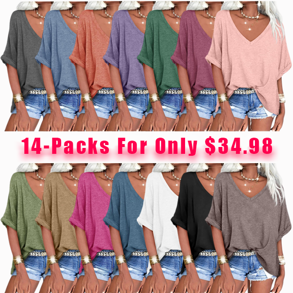 🔥PROMOTION LAST DAY🔥Women's Summer Tops Oversized Tshirts Half Sleeve Loose Fit V Neck Casual Blouse Tee