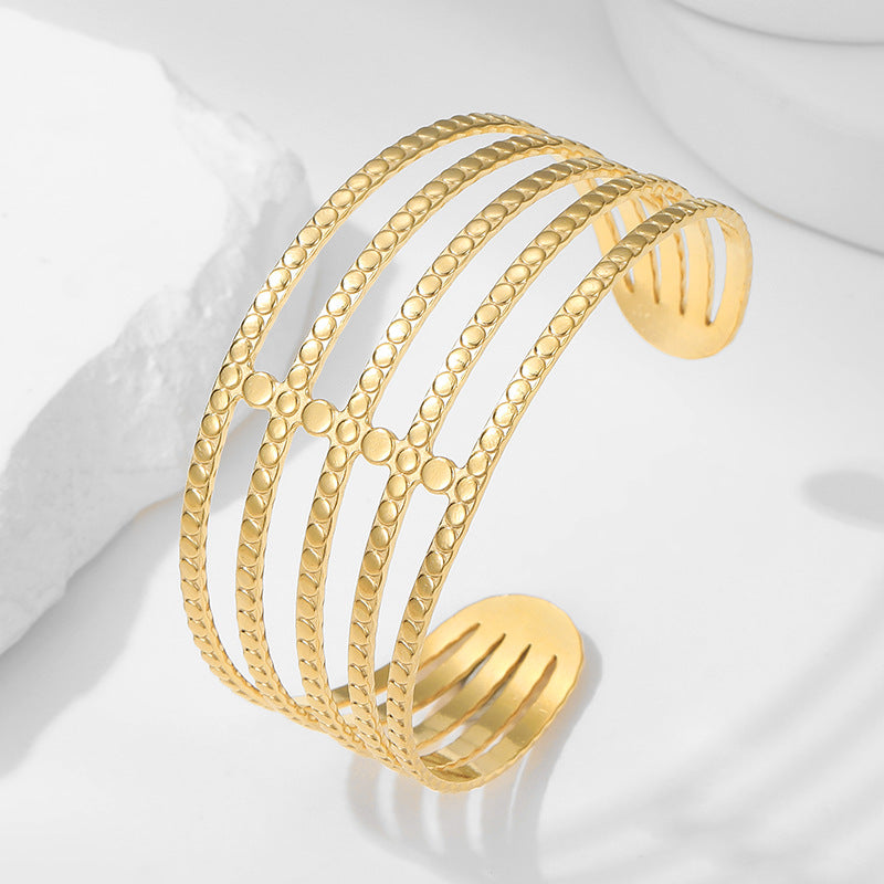 2 Pieces Expressive Stripe Stainless Steel Electroplating Bangles