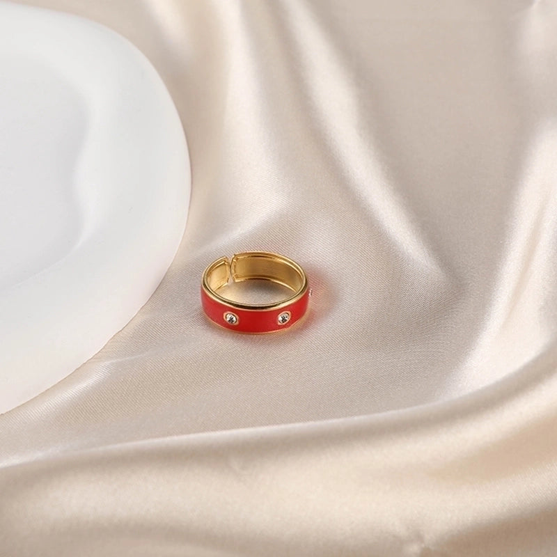 Retro Devil'S Eye Pig Nose 304 Stainless Steel Opal Pearl Zircon Painted Plating Inlay Open Rings
