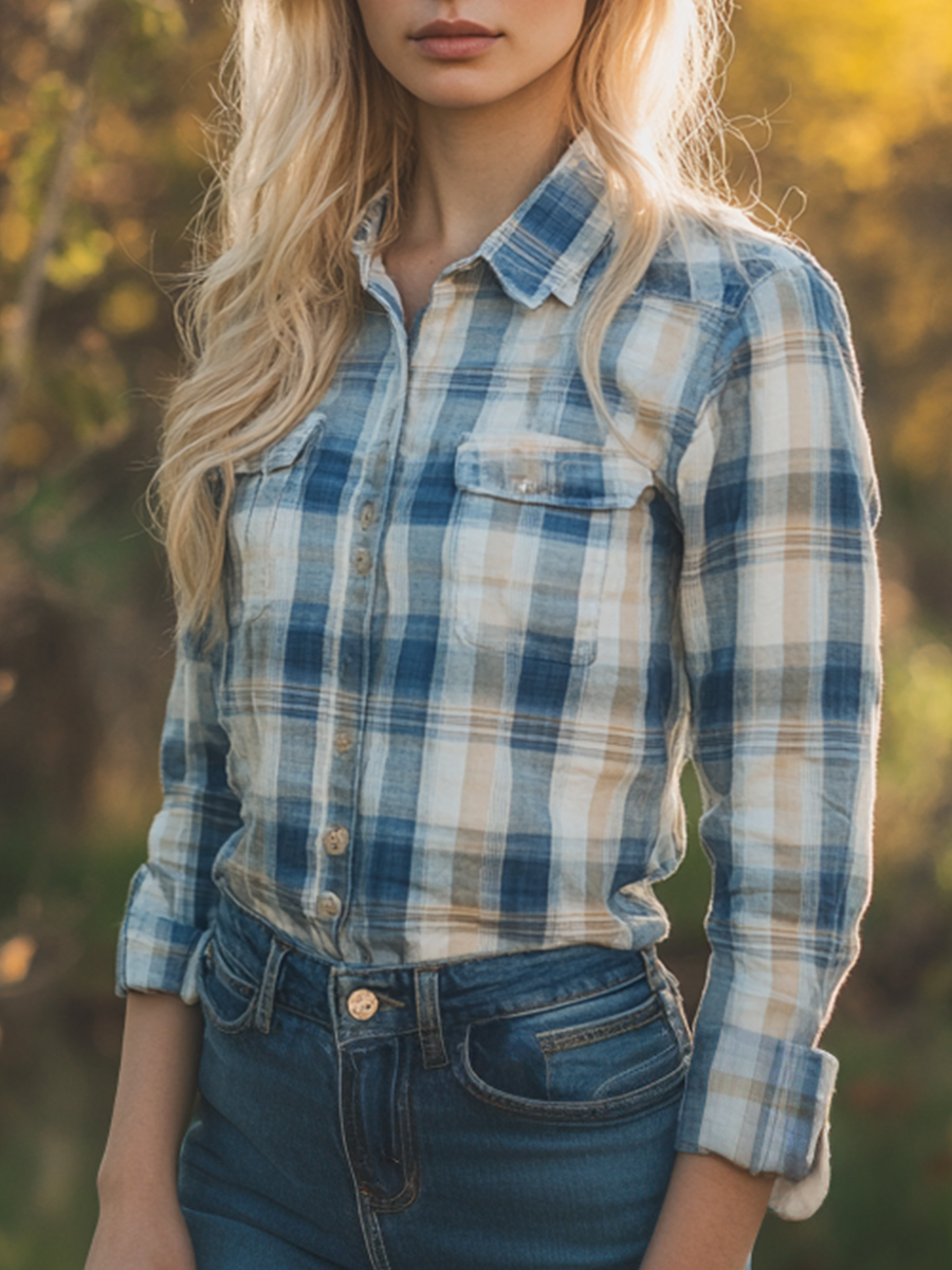 Blue Diabetes Awareness Buttoned Long Sleeve Shirt