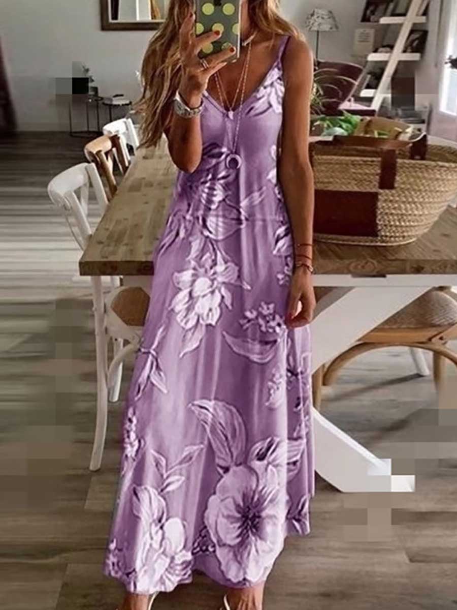 Slim Long Floral Halter Dress
