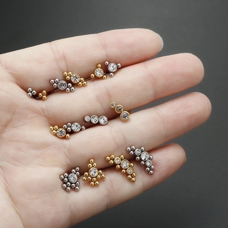 Minimalist Geometric Stainless Steel Inlay Zircon Lip Stud 1 Piece