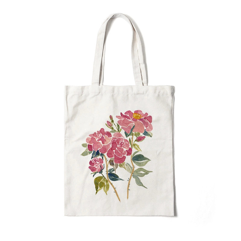 Women's Medium Canvas Flower Basic Classic Style Square Open Canvas Bag