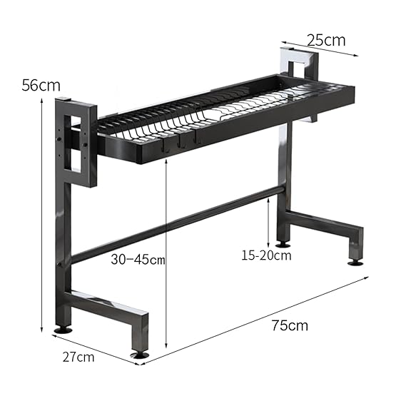 Stainless Steel Black Dish Drying Rack Over Kitchen Sink