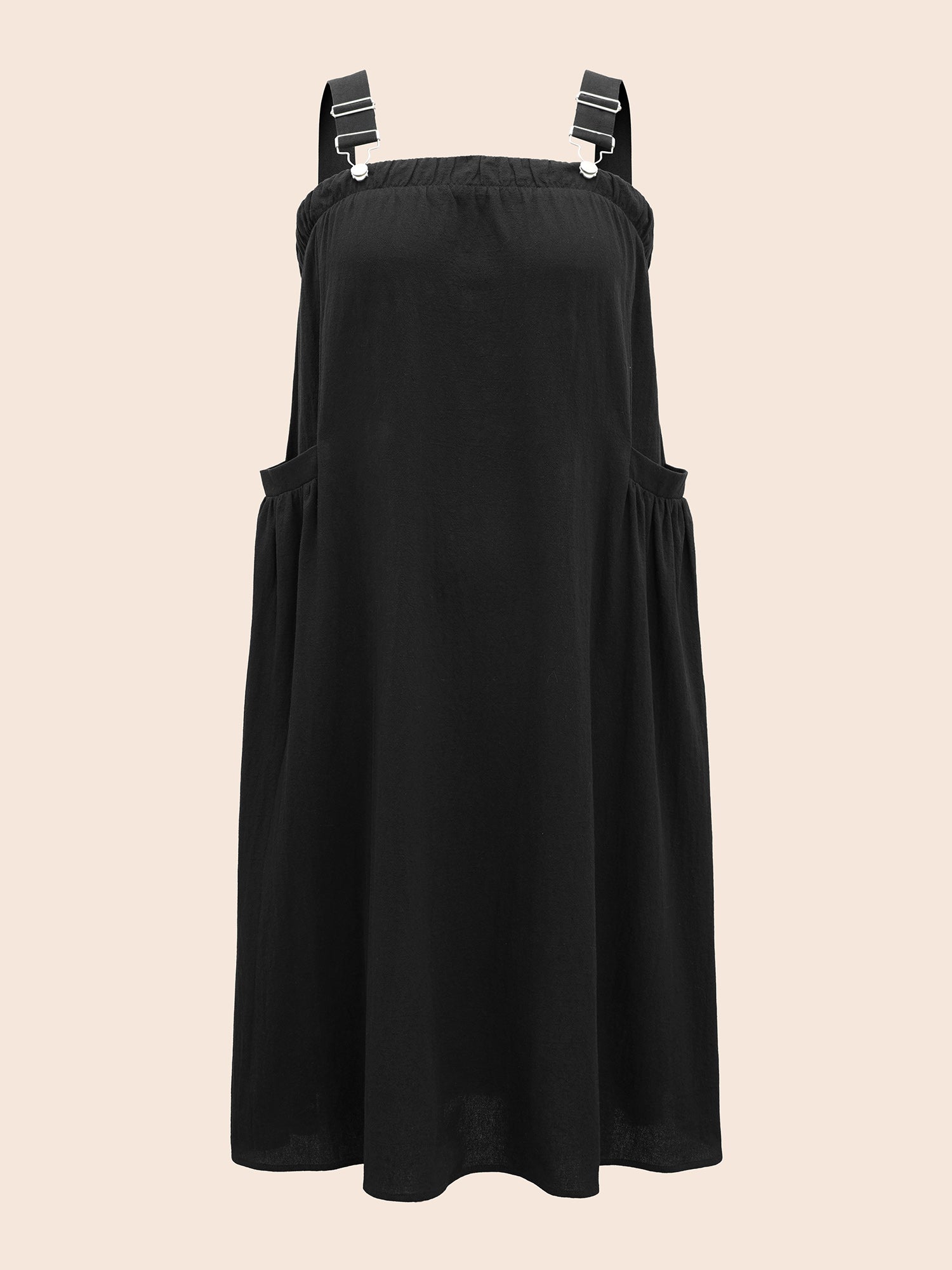 Solid Gathered Adjustable Straps Overall Dress
