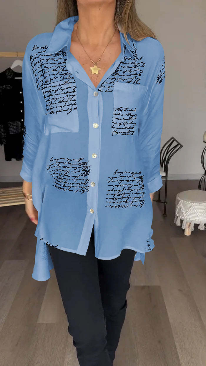 Camisa Con Solapa De Moda Con Estampado De Letras (Compra 2 Envío Gratis)