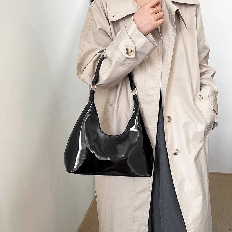 Elegant Casual Bright Face Western Style Early Spring New Arrival Patent Leather Fashionable Light Luxury Shoulder Hand Underarm Women's Bag