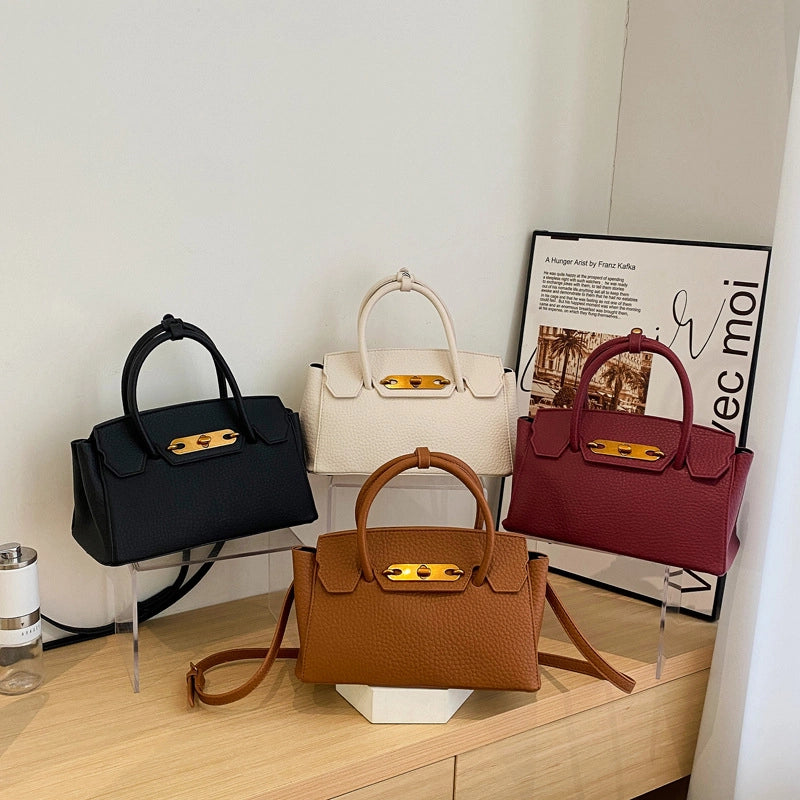 Women's Medium Pu Leather Solid Color Elegant Classic Style Lock Square Lock Clasp Handbag