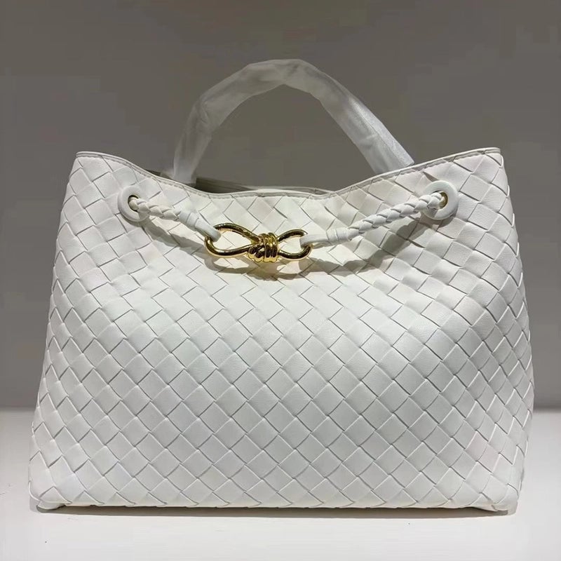 Women's Pu Leather Solid Color Classic Style Weave Bucket Magnetic Buckle Crossbody Bag