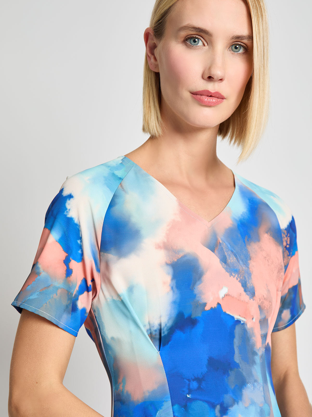 Fit & Flare Watercolor Crepe de Chine Maxi Dress - Modern Fit