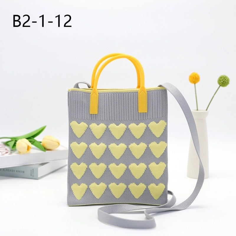 Women's Medium Cotton Plaid Waves Heart Shape Cute Basic Square Open Square Bag