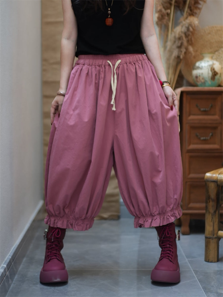 Women Casual Pure Color Cotton Harem Pants