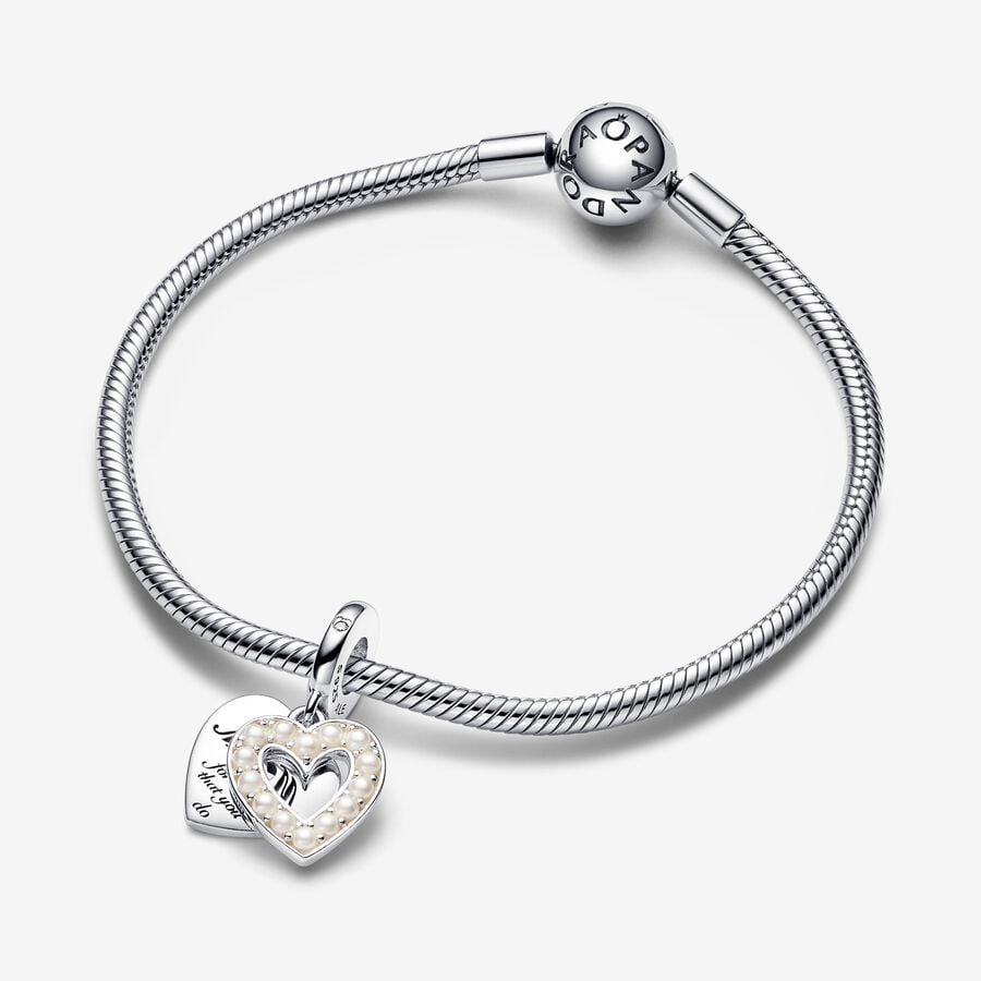 Pearlescent White Heart Mom Double Dangle Pandora Charm