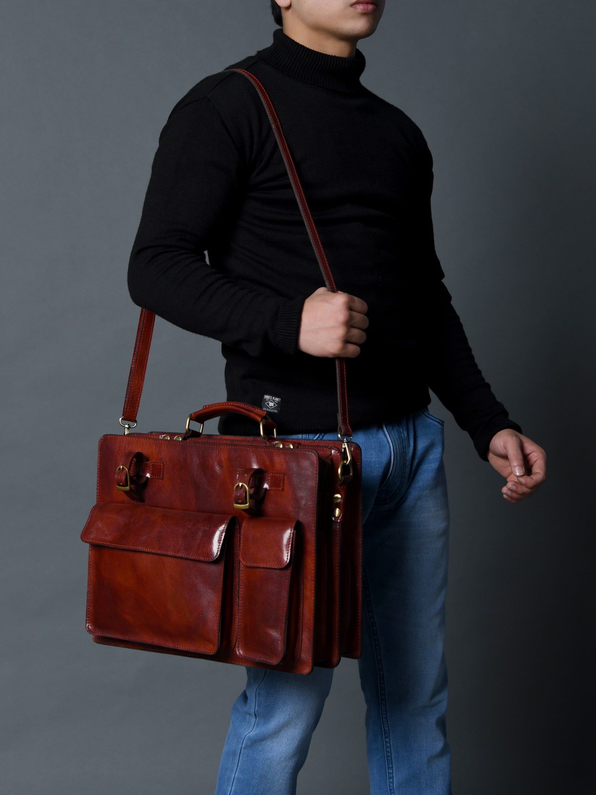 Tuscany Italian Leather Briefcase. Tanny Brown