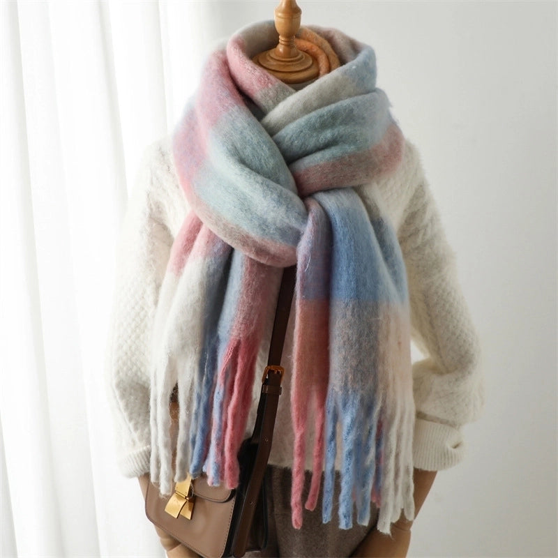 Women's Casual Plaid Imitation Cashmere Tassel Scarf