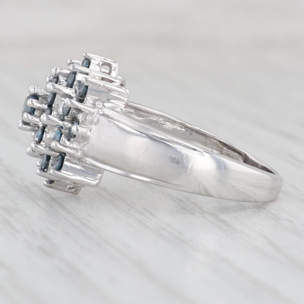 0.80ctw Blue Diamond Flower Cluster Ring 10k White Gold Size 6.5