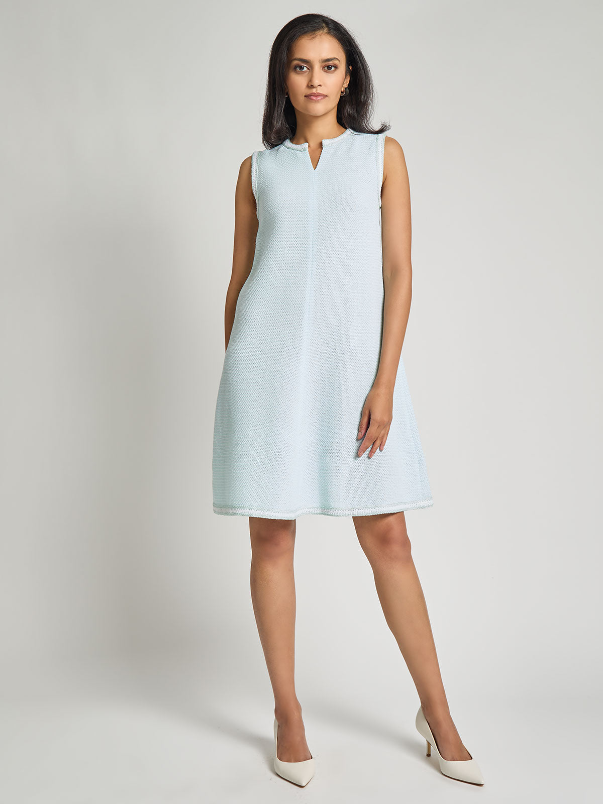 Crochet Trim Tweed Knit A-Line Dress - Modern Fit