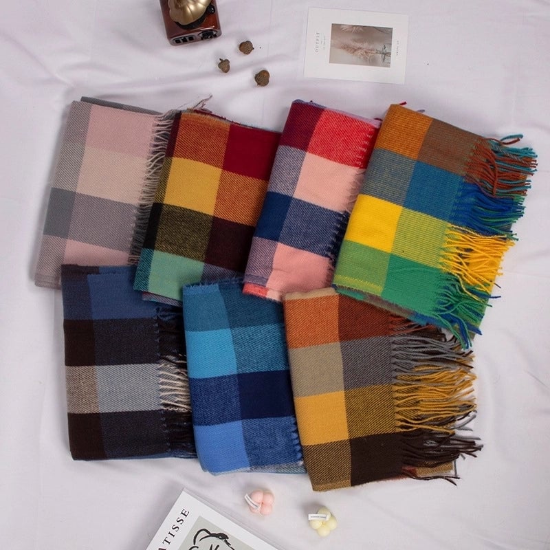 New British Style Scarf Autumn And Winter Plaid Couples Cashmere Tassel Shawl With Scarf Gift