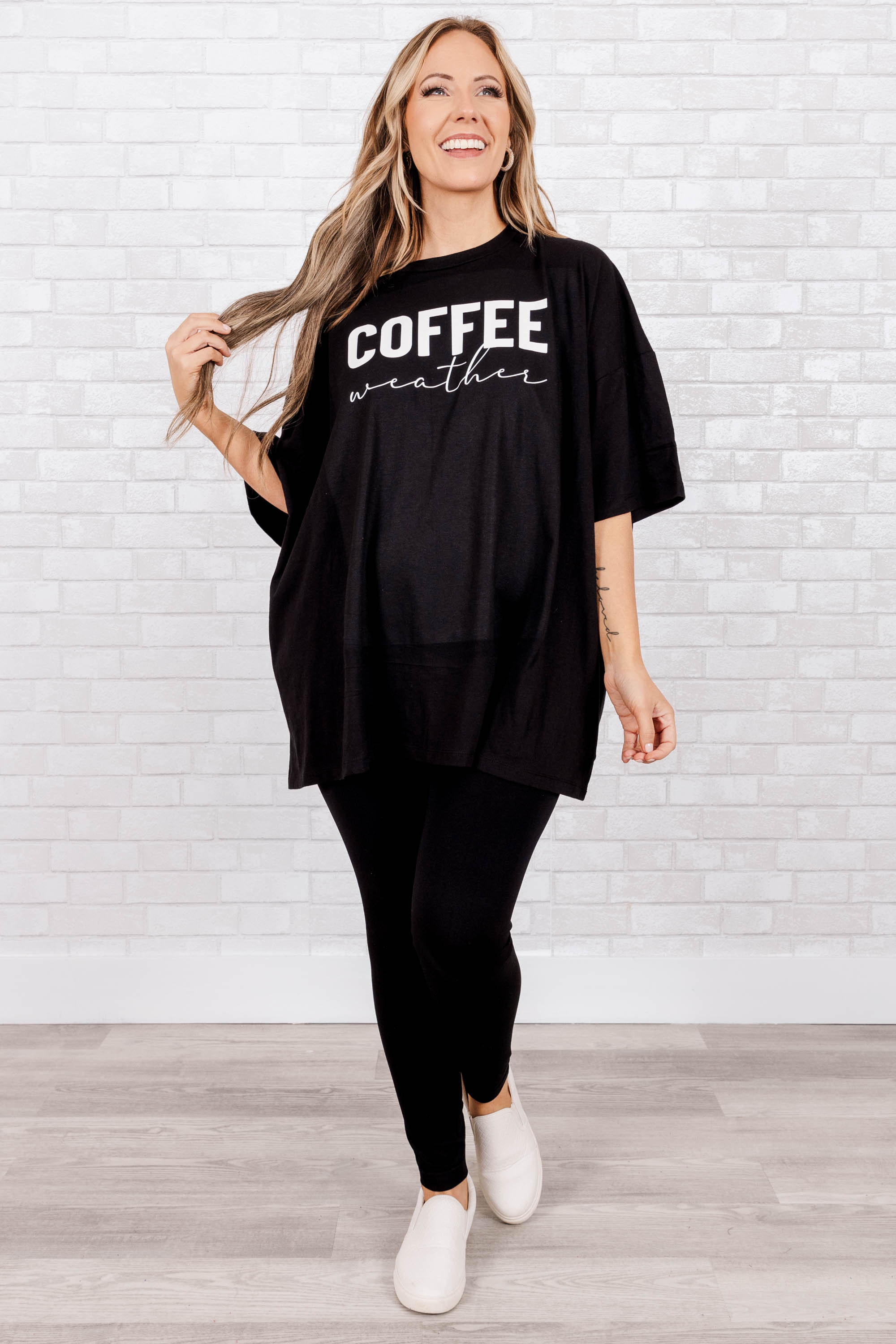 Coffee Weather Boyfriend Tee. Black