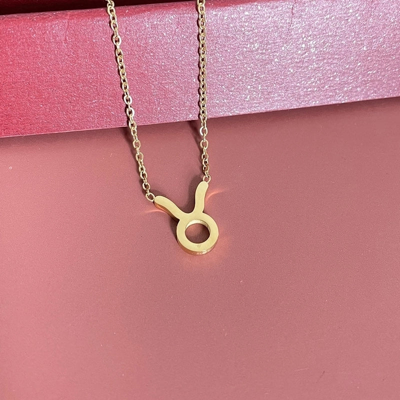 Simple Fashion Twelve Constellation Stainless Steel Geometric Necklace