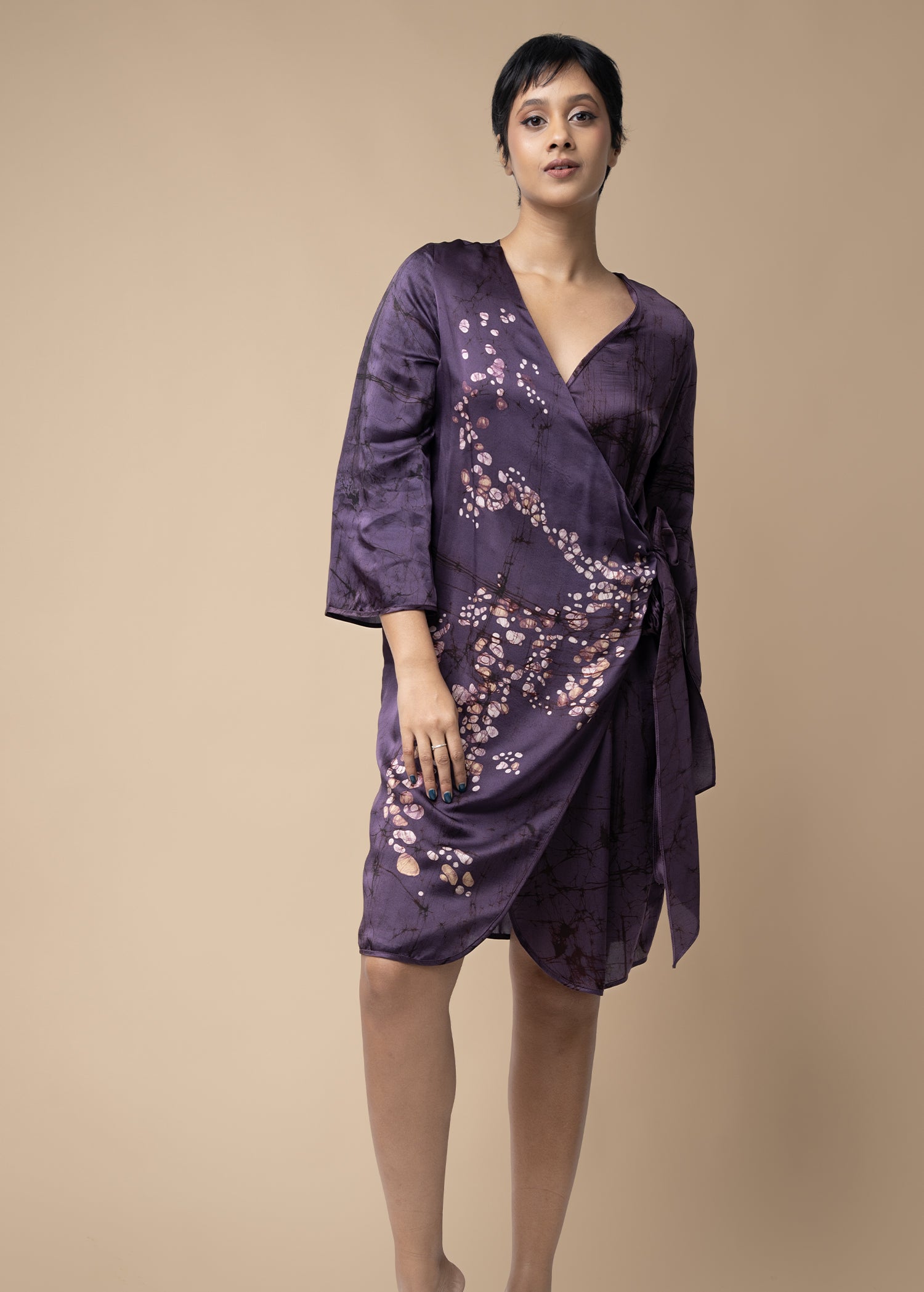 Batik Knot Side Wrap Dress