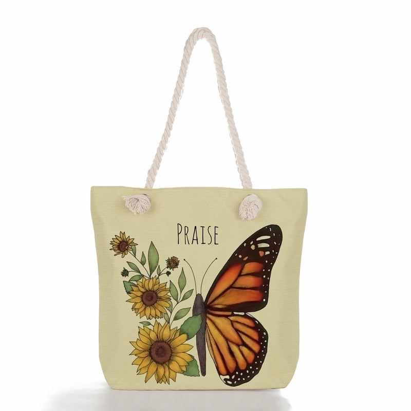 Women'S Vacation Butterfly Canvas Shopping Bags