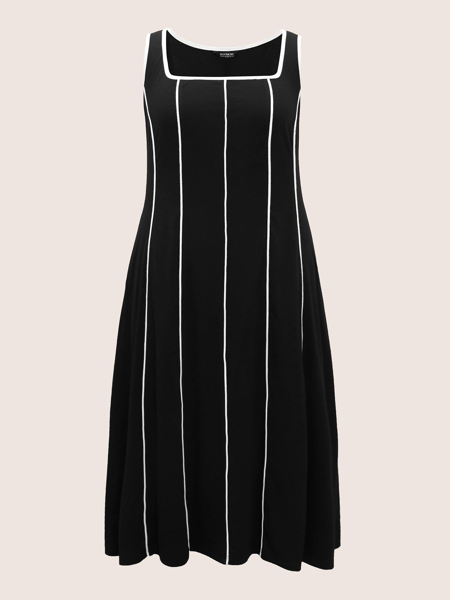 Square Neck Contrast Trim Midi Dress