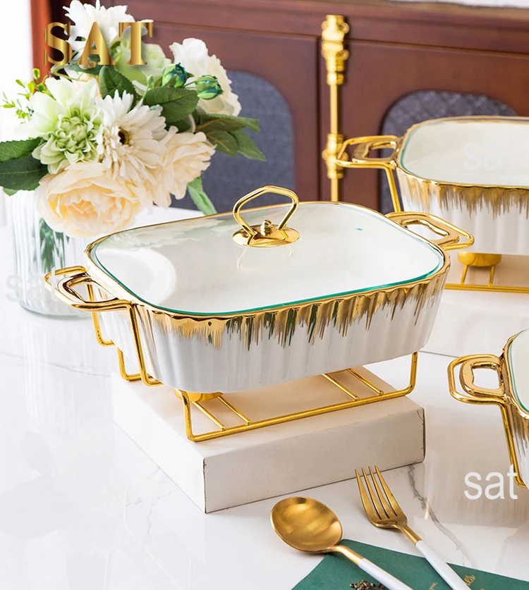 LUXURY CERAMIC BUFFET HEATER SOUP POT AND BAKING TRAY - 3 PCS SET