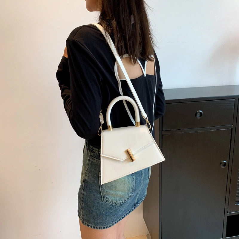 Women's Medium Pu Leather Solid Color Streetwear Lock Clasp Handbag Crossbody Bag