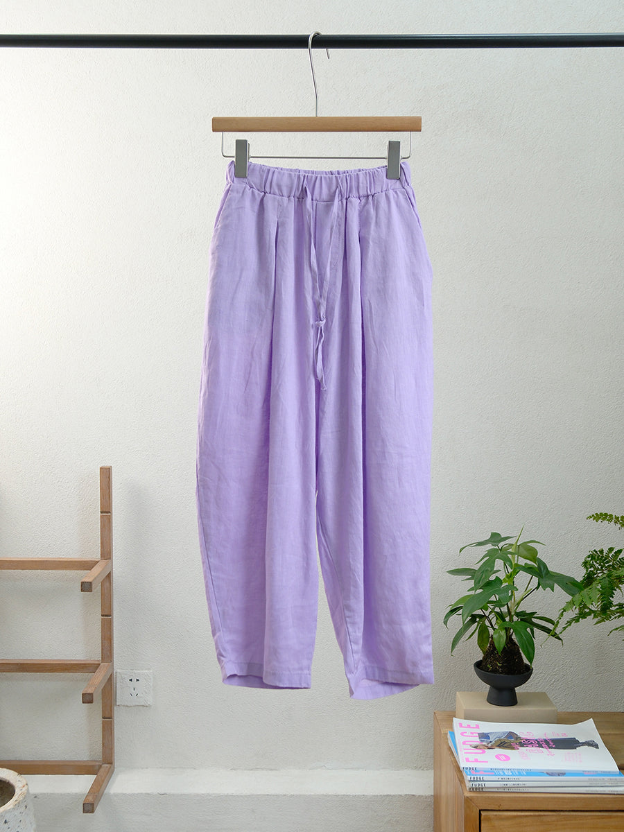 Women Summer Vintage Pure Color Linen Harem Pants
