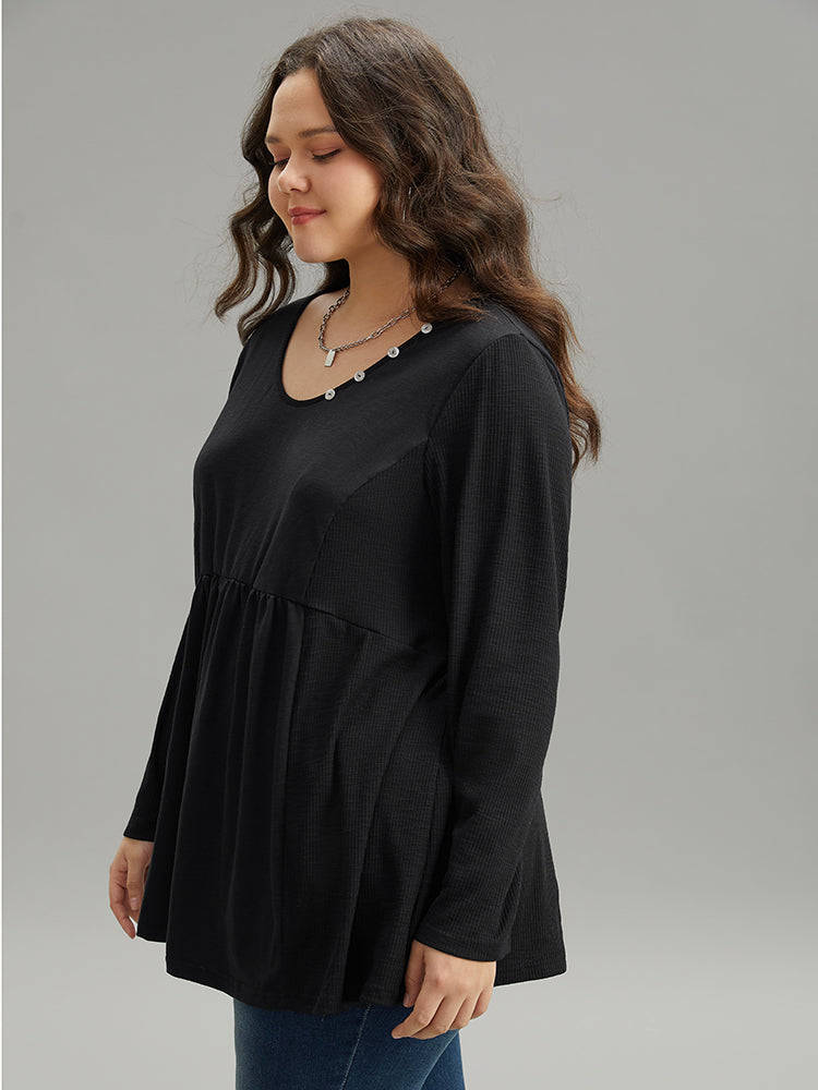 Plain Ruffles Button Detail T-shirt