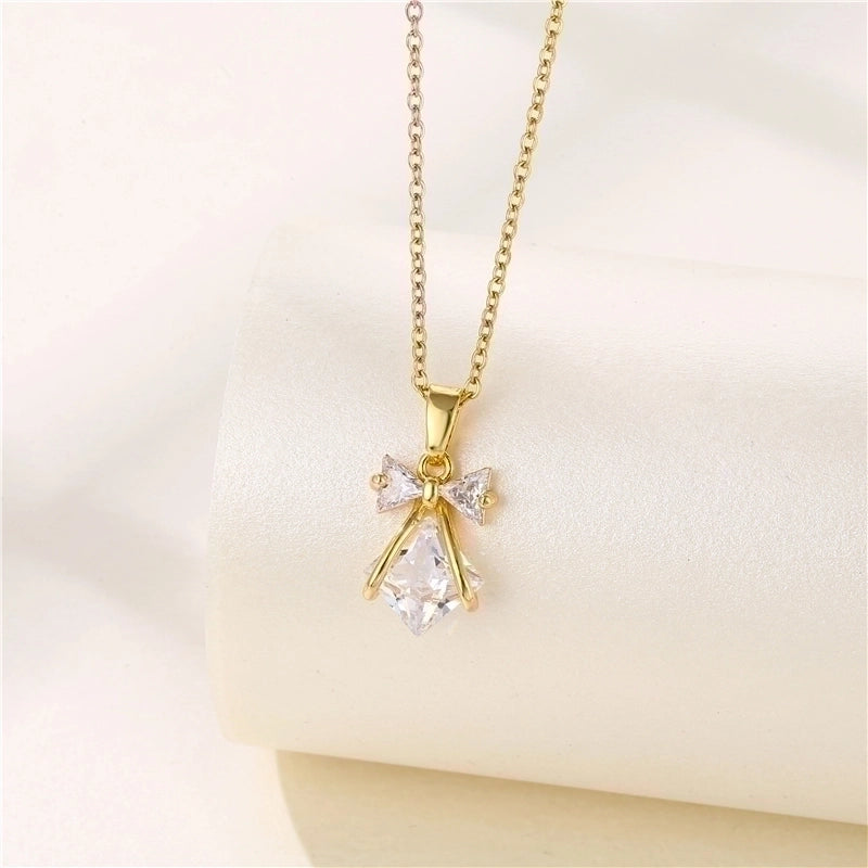 Stainless Steel Titanium Steel 18K Gold Plated INS Style Plating Inlay Sun Heart Shape Whale Zircon Pendant Necklace