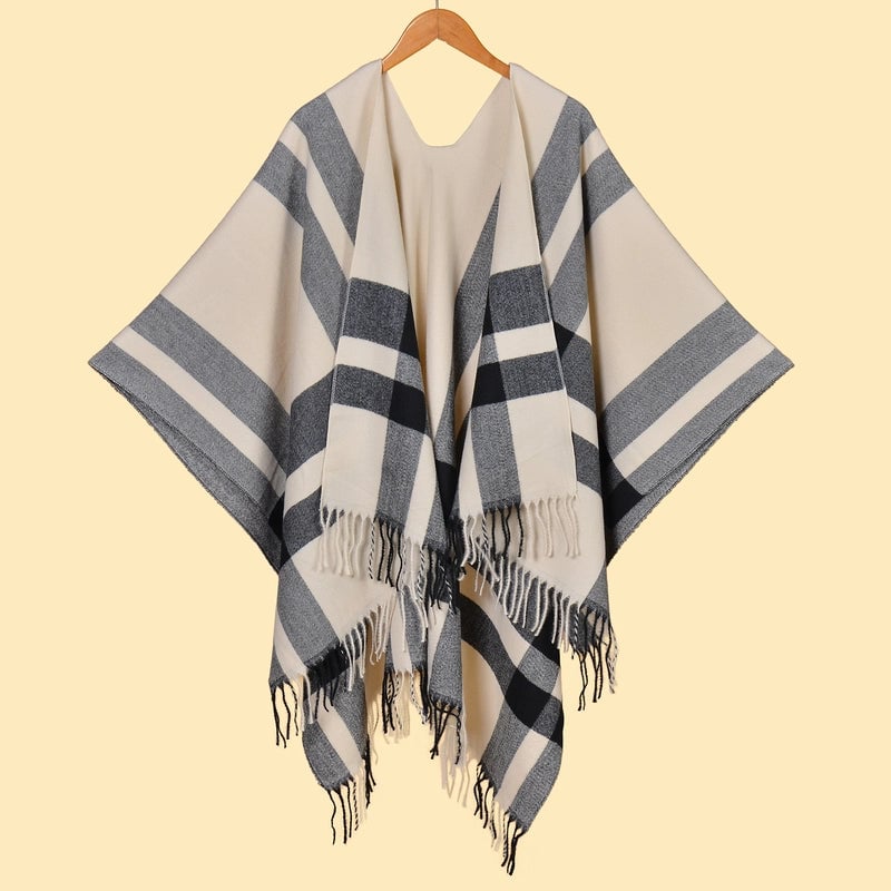 New Tassel Split Shawl Autumn And Winter Women's Simple Plaid Jacquard Scarf Cloak Hot Selling