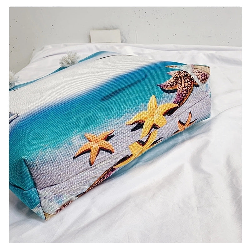 Women's Medium Canvas Ocean Vacation Beach Zipper Beach Bag