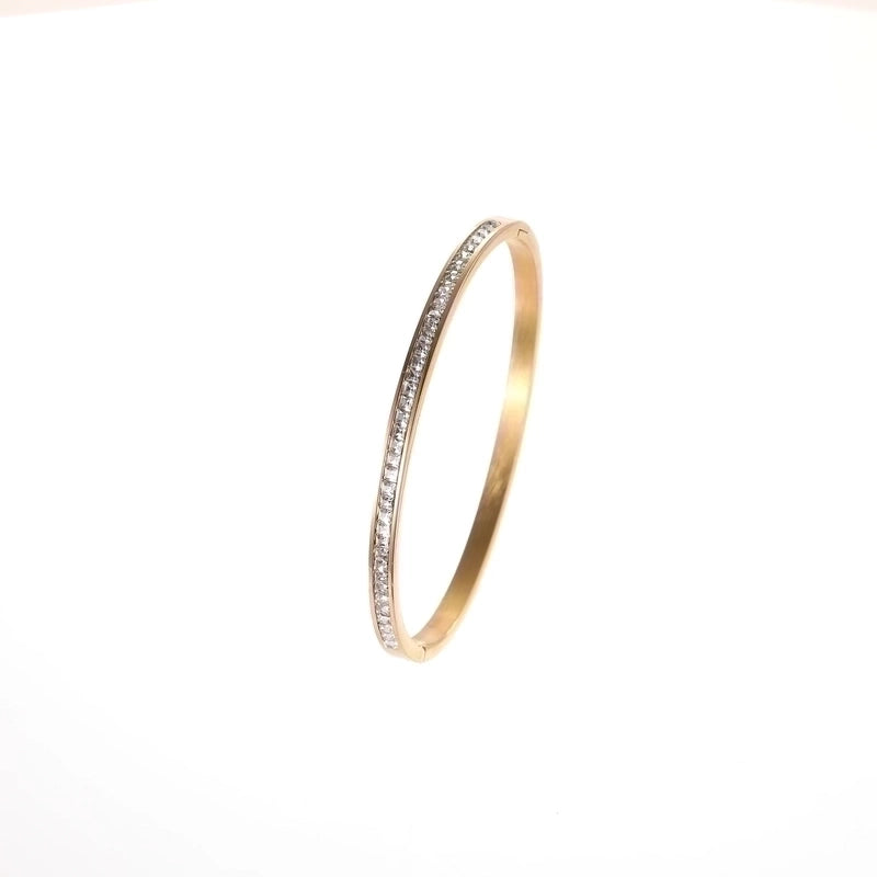 Retro Round Titanium Steel Inlay Zircon Bangle
