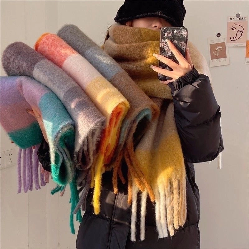 Women's Minimalist Lattice Imitation Cashmere Tassel Scarf