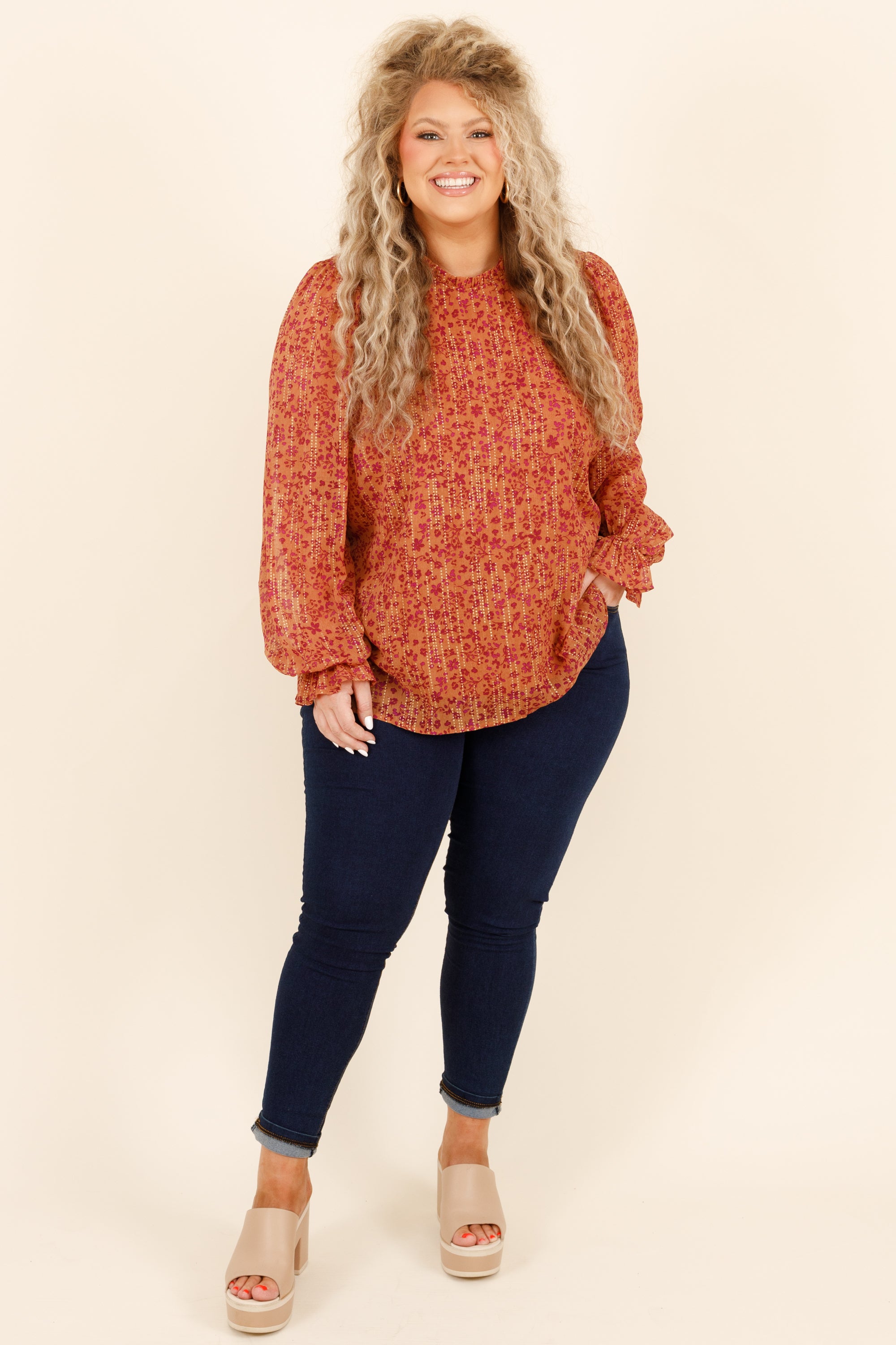 Fluttery Blouse. Rust Magenta