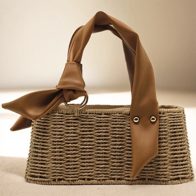 Women's Small Straw Solid Color Beach Square String Straw Bag