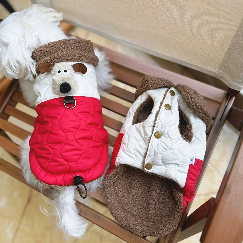 Color Block Dog Decor Fleece Dog Harness Jacket