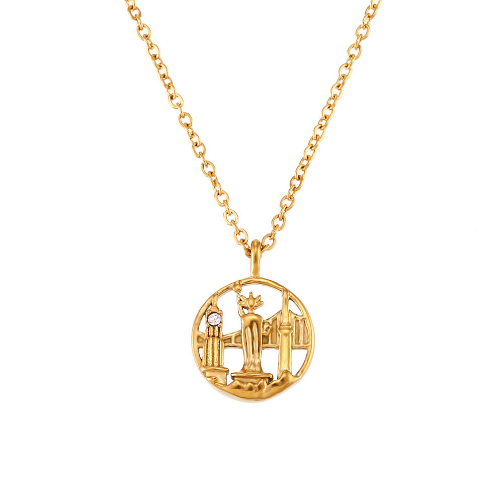 Fashion Round Geometric Stainless Steel 18K Gold Plated Necklaces