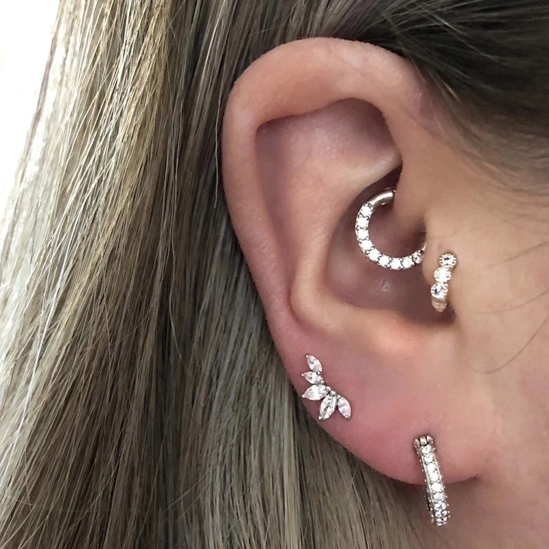 1 Piece Silver Zircon Geometric Ear Studs