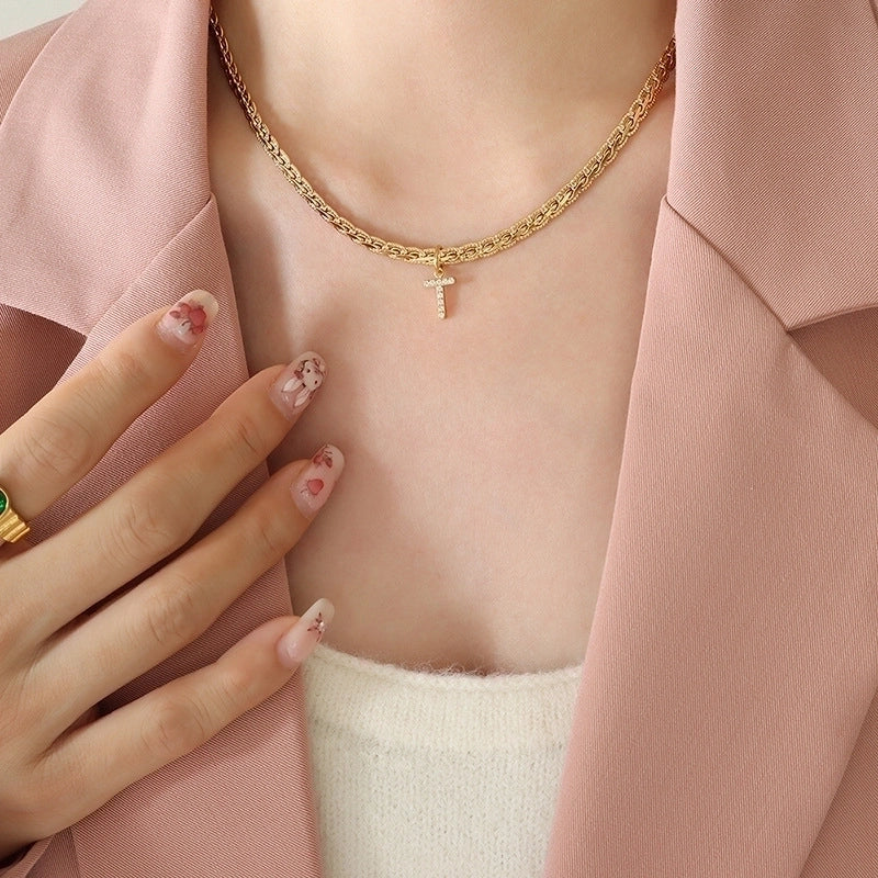Fashion Letter 304 Stainless Steel Copper Zircon 18K Gold Plated Plating Pendant Necklace