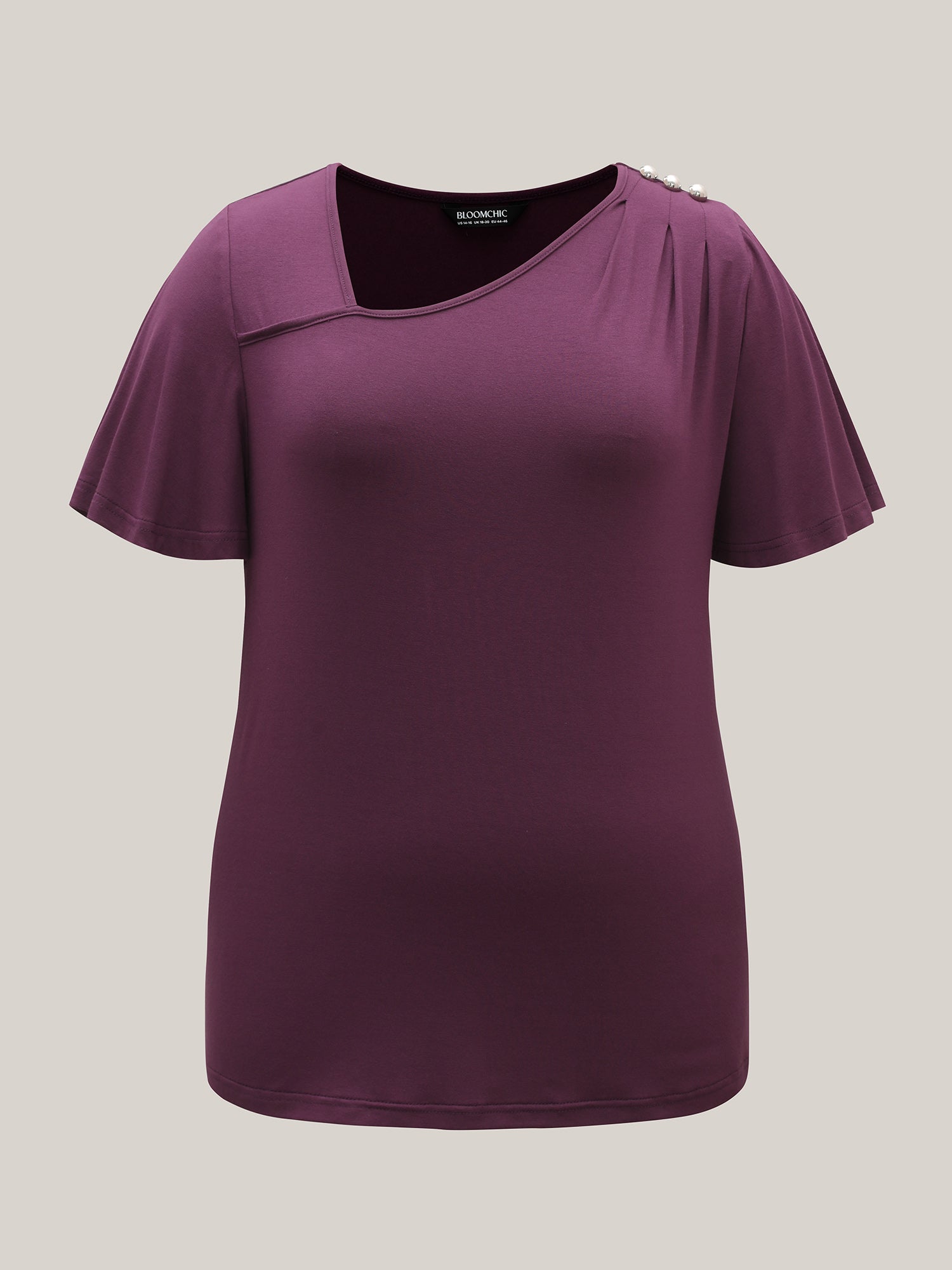Supersoft Asymmetrical Neckline Flutter Sleeve T-Shirt