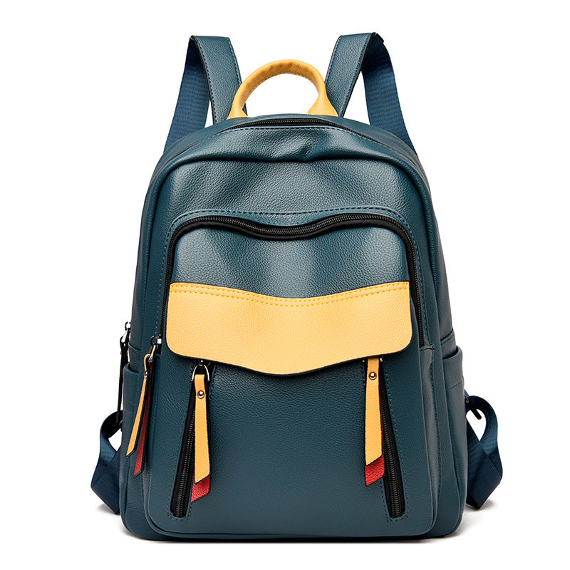 Contrast Color  Soft Leather Travel Backpack