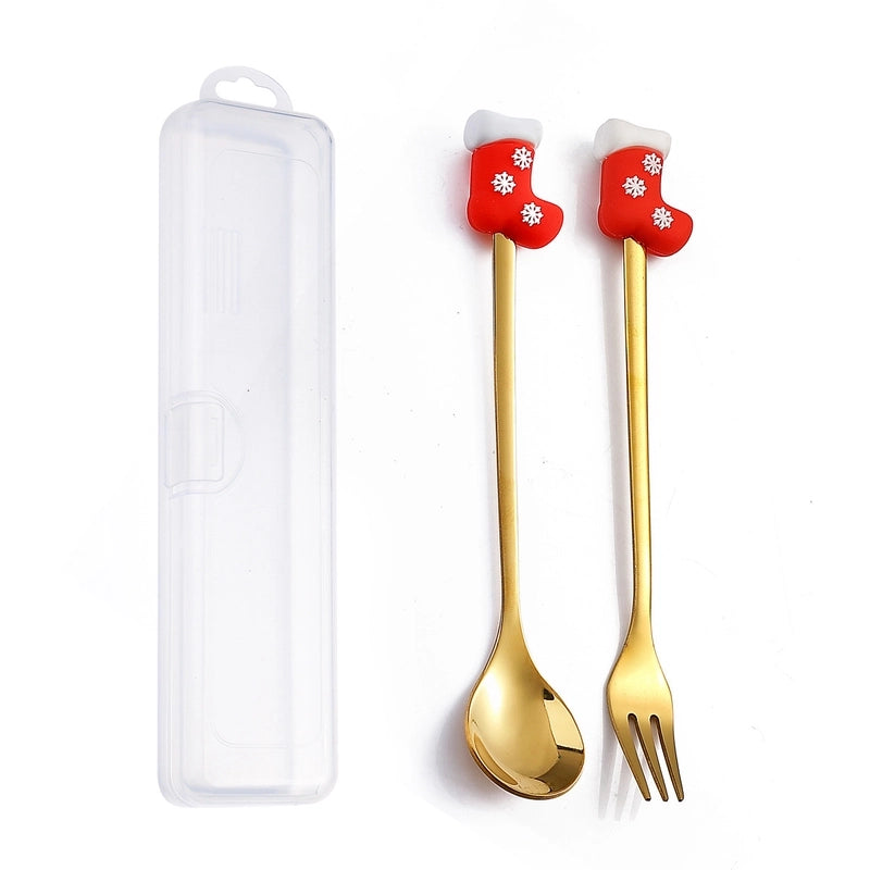Christmas Cute Animal Santa Claus Stainless Steel Tableware 2 Pieces
