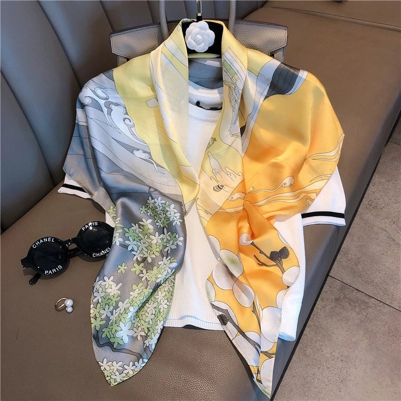 Women's Elegant Vacation Stripe Flower Polyester Silk Scarf